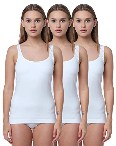 Yenita 3er Pack Damen Seamless Unterhemden, Tank Top aus Mikrofaser, Weiss, Gr. L von Yenita