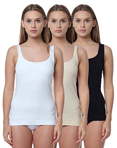 Yenita 3er Pack Damen Seamless Unterhemden, Tank Top aus Mikrofaser, gemischt, Gr. XL von Yenita