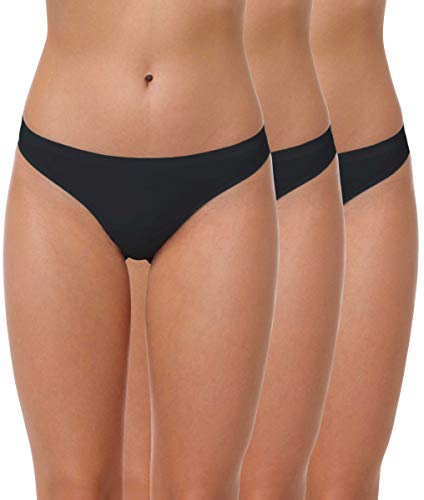 Yenita 3er Pack Damen String Invisible, Tanga ohne Nähte aus Mikrofaser, schwarz, Gr. XL von Yenita