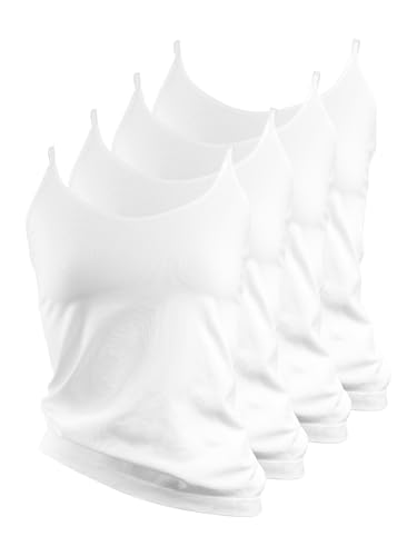 Yenita 4er Pack Damen Unterhemden, Mikrofaser Spaghetti Tops ohne Bügel, Spaghettiträger Basic Unterhemd, Weiß, GR. S von Yenita