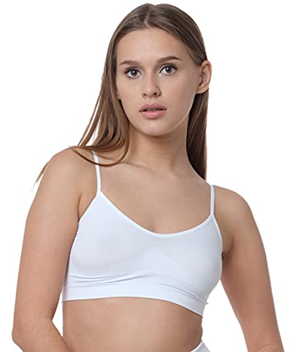 Yenita 6er Pack Damen Bustier, Bra Top, Seamless ohne störende Seitennähte mit Spaghettiträgern, Wohlfühl-Bra (L, Weiss 6er Pack) von Yenita