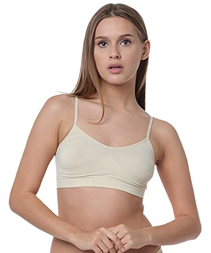 Yenita 6er Pack Damen Bustier, Bra Top, Seamless ohne störende Seitennähte mit Spaghettiträgern, Wohlfühl-Bra (M, Haut 6er Pack) von Yenita