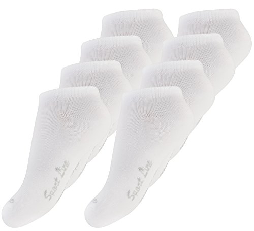 Yenita 8 Paar Kinder Sneaker Socken für Mädchen und Jungen Kindersocken Baumwolle Sneakersocken, weiss, Gr. 31-34 von Yenita