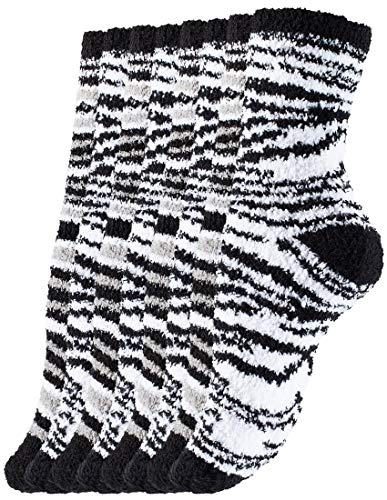 Yenita 8 Paar Kuschelsocken, weiche Flauschsocken, Bettsocken, warme Socken mit Muster, Zebra, One Size von Yenita