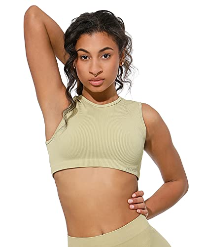 Yenita Ärmelloses Bauchfreies Damen top - Crop Tank Top Ribbed Collection grün, Gr. M-L von Yenita