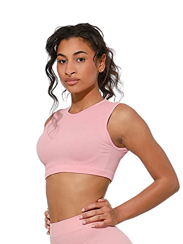 Yenita Ärmelloses Bauchfreies Damen top - Crop Tank Top Ribbed Collection rosa, Gr. M-L von Yenita