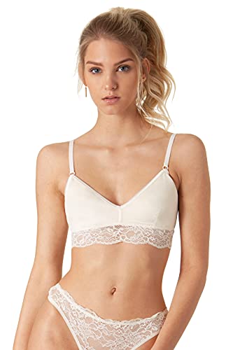 Yenita Bambus Damen Unterwäsche, BH - Bralette mit Spitze, Champagner, Gr. L von Yenita