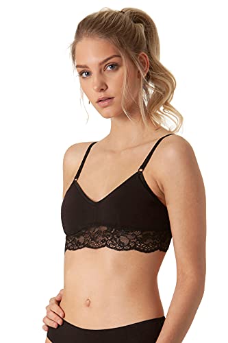 Yenita Bambus Damen Unterwäsche, BH - Bralette mit Spitze, Schwarz, Gr. L von Yenita