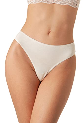 Yenita Bambus Damen Unterwäsche, String Tanga mit Spitze hinten, Champagner, Gr. L von Yenita