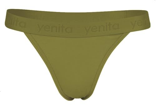 Yenita Bambus Damen Unterwäsche, Triangel BH, String Tanga aus Nachhaltiger Bambusfaser (L, String - Olive) von Yenita