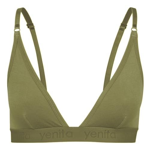 Yenita Bambus Damen Unterwäsche, Triangel BH, String Tanga aus Nachhaltiger Bambusfaser (M, BH - Olive) von Yenita