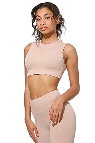 Yenita Ärmelloses Bauchfreies Damen top - Crop Tank Top Ribbed Collection beige, XS-S von Yenita