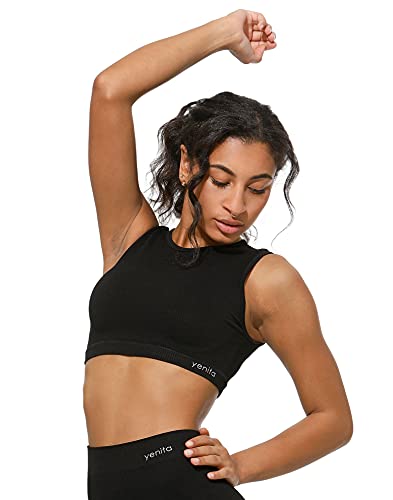 Yenita Ärmelloses, Bauchfreies Damen top - Crop Tank Top Ribbed Collection schwarz, Gr. M-L von Yenita