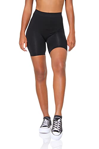 Yenita Damen Shorts Ribbed Collection, Radlerhose mit hohem Bund, Schwarz, Gr. M-L von Yenita