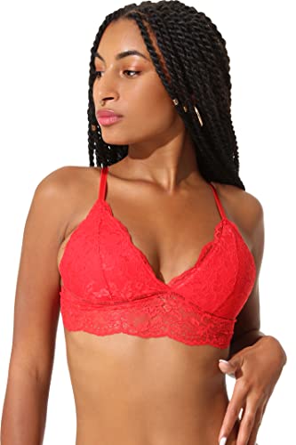 Yenita Damen Unterwäsche Lace Collection, Spitzen-Bustier ohne Bügel, BH gepolstert in Rot, Gr. L von Yenita