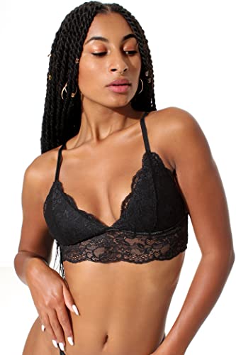 Yenita Damen Unterwäsche Lace Collection, Spitzen-Bustier ohne Bügel, BH gepolstert in Schwarz, Gr. L von Yenita