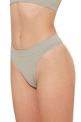 Yenita Damen Unterwäsche Ribbed Collection, String, Khaki in Gr. S von Yenita