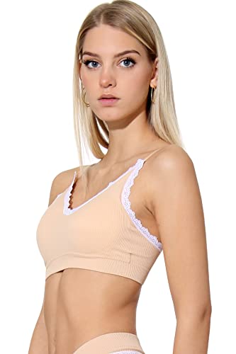 Yenita Damen Unterwäsche Ribbed Collection Lace, Bustier-BH mit Spitze, Beige in Gr.L von Yenita