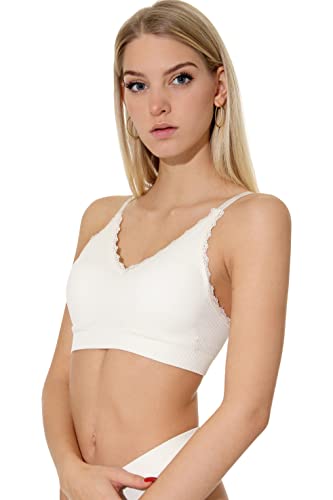 Yenita Damen Unterwäsche Ribbed Collection Lace, Bustier-BH mit Spitze, Creme in Gr.L von Yenita