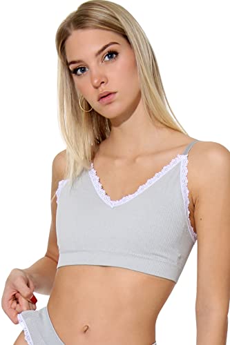 Yenita Damen Unterwäsche Ribbed Collection Lace, Bustier-BH mit Spitze, Grau in Gr.M von Yenita