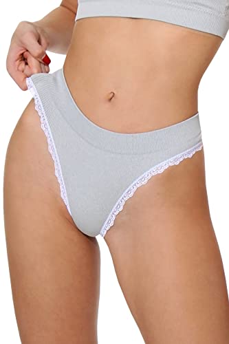 Yenita Damen Unterwäsche Ribbed Collection Lace, String mit Spitze, Grau in Gr. M von Yenita