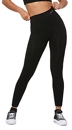 Yenita Leggings für Damen Ribbed Collection, Fitnesshose mit hohem Bund, Schwarz, Gr. M-L von Yenita