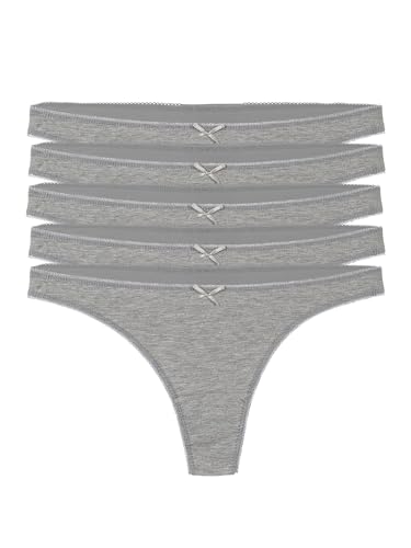 Yenita Women - Damen Stringtangas (5er Set) - Tangas aus feinster Baumwolle - grau, Gr. L von Yenita