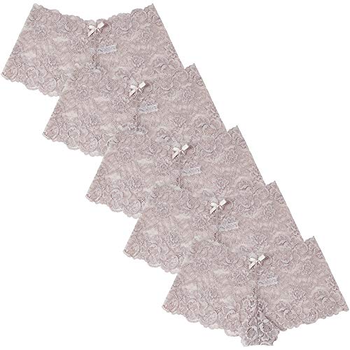 Yenita Women Lace Hipster, 5er Set Damen Spitzen Panties aus weichem tranzparenten Spitzengewebe, Altrosa, Gr. L von Yenita
