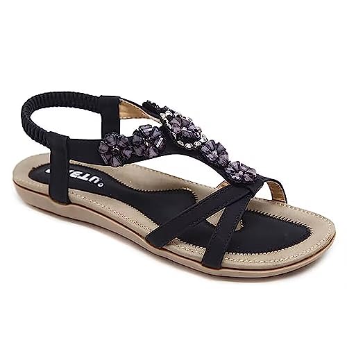 Yenktwei Damen Lässige Sandalen Sommer Knöchelriemen Bequeme Fußgewölbeunterstützung Flache Strandschuhe Slip on Bohemian Sandalen für Frauen, Schwarz, 41 EU Yenktwei Damen Lässige Sandalen Sommer Knöchelriemen Bequeme Fußgewölbeunterstützung Flache Strandschuhe Slip on Bohemian Sandalen für Frauen, Schwarz, 41 EU von Yenktwei