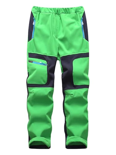 Yenwits Kinder Softshellhose gefüttert Skihose wasserdicht Thermohose Wanderhose Trekkinghose Schneehose Winter Outdoorhose Cargohose für Jungen und Mädchen（9056，Grün,128-140 von Yenwits
