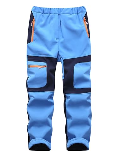 Yenwits Kinder Softshellhose gefüttert Skihose wasserdicht Thermohose Wanderhose Trekkinghose Schneehose Winter Outdoorhose Cargohose für Jungen und Mädchen（9056，Hellblau,128-140 von Yenwits