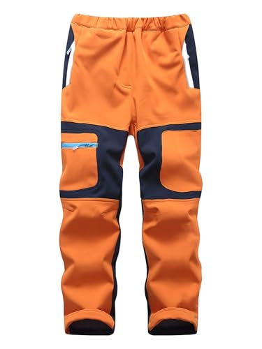 Yenwits Kinder Softshellhose gefüttert Skihose wasserdicht Thermohose Wanderhose Trekkinghose Schneehose Winter Outdoorhose Cargohose für Jungen und Mädchen（9056，Orange,152-164 von Yenwits