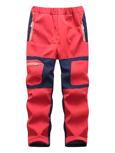Yenwits Kinder Softshellhose gefüttert Skihose wasserdicht Thermohose Wanderhose Trekkinghose Schneehose Winter Outdoorhose Cargohose für Jungen und Mädchen（9056，Rot,116-122 von Yenwits