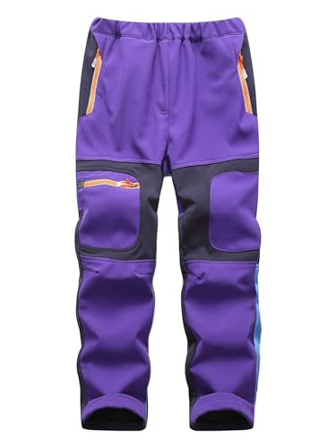 Yenwits Kinder Softshellhose gefüttert Skihose wasserdicht Thermohose Wanderhose Trekkinghose Schneehose Winter Outdoorhose Cargohose für Jungen und Mädchen（9056，Violett,152-164 von Yenwits