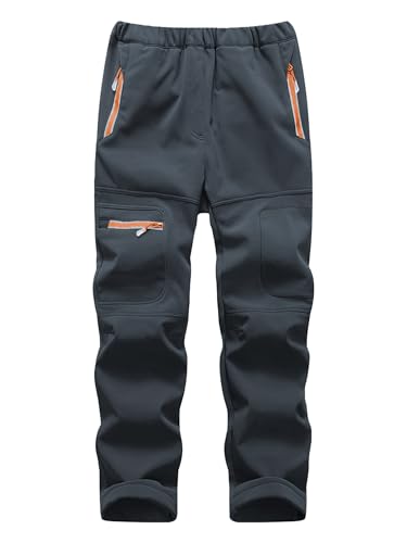Yenwits Kinder Softshellhose gefüttert Skihose wasserdicht Thermohose Wanderhose Trekkinghose Schneehose Winter Outdoorhose Cargohose für Jungen und Mädchen（9056，grau,116-122 von Yenwits