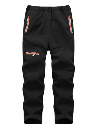 Yenwits Kinder Softshellhose gefüttert Skihose wasserdicht Thermohose Wanderhose Trekkinghose Schneehose Winter Outdoorhose Cargohose für Jungen und Mädchen（9056，schwarz,116-122 von Yenwits
