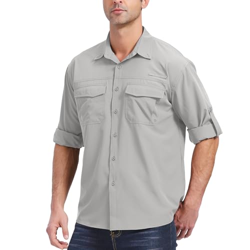 Yenwits Outdoor Hemd Herren Langarm Safari Hemd UV Schutz UPF 50+ Funktionshemd Atmungsaktiv Schnelltrocknend Freizeithemd für Wandern Angeln Trekkin（5051，Grau，2XL） von Yenwits