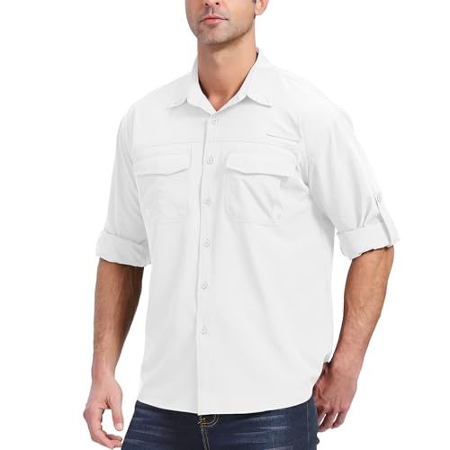 Yenwits Outdoor Hemd Herren Langarm Safari Hemd UV Schutz UPF 50+ Funktionshemd Atmungsaktiv Schnelltrocknend Freizeithemd für Wandern Angeln Trekkin（5051，Weiß，M） von Yenwits