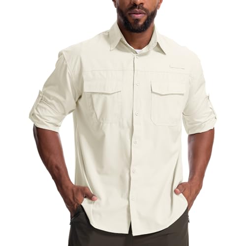 Yenwits Outdoor Hemd Herren Langarm Safari Hemd UV Schutz UPF 50+ Funktionshemd Atmungsaktiv Schnelltrocknend Freizeithemd für Wandern Angeln Trekkin（N5051，Apricot，XL） von Yenwits