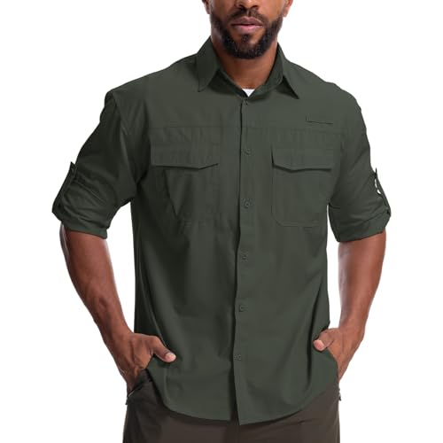 Yenwits Outdoor Hemd Herren Langarm Safari Hemd UV Schutz UPF 50+ Funktionshemd Atmungsaktiv Schnelltrocknend Freizeithemd für Wandern Angeln Trekkin（N5051，Armee Grün1，2XL） von Yenwits