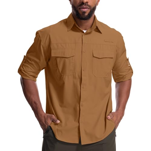 Yenwits Outdoor Hemd Herren Langarm Safari Hemd UV Schutz UPF 50+ Funktionshemd Atmungsaktiv Schnelltrocknend Freizeithemd für Wandern Angeln Trekkin（N5051，Caramel，XL） von Yenwits