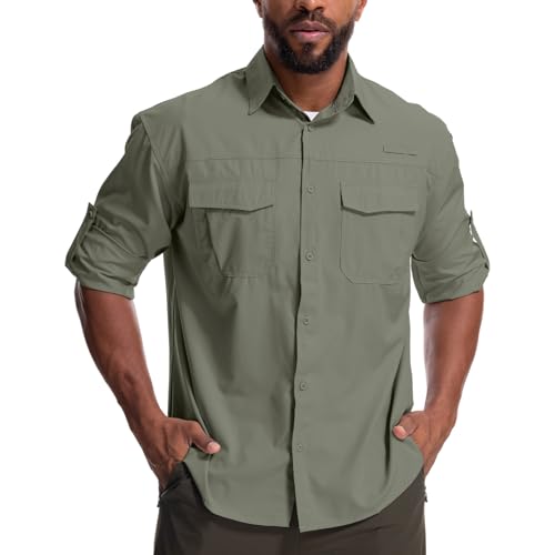 Yenwits Outdoor Hemd Herren Langarm Safari Hemd UV Schutz UPF 50+ Funktionshemd Atmungsaktiv Schnelltrocknend Freizeithemd für Wandern Angeln Trekkin（N5051，Grey Green，2XL） von Yenwits