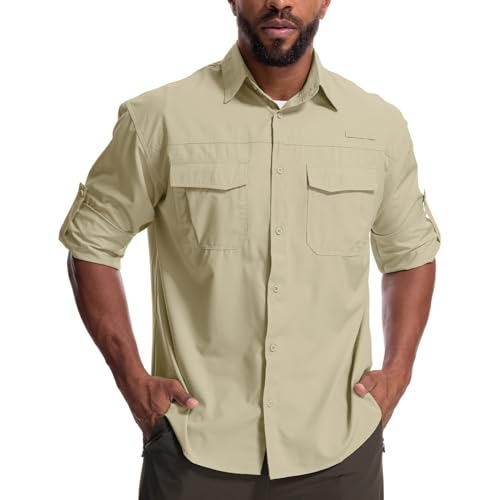 Yenwits Outdoor Hemd Herren Langarm Safari Hemd UV Schutz UPF 50+ Funktionshemd Atmungsaktiv Schnelltrocknend Freizeithemd für Wandern Angeln Trekkin（N5051，Khaki1，M） von Yenwits