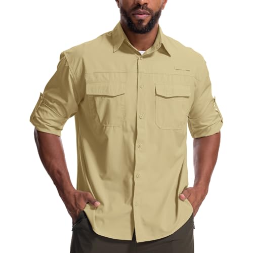 Yenwits Outdoor Hemd Herren Langarm Safari Hemd UV Schutz UPF 50+ Funktionshemd Atmungsaktiv Schnelltrocknend Freizeithemd für Wandern Angeln Trekkin（N5051，Mud，M） von Yenwits