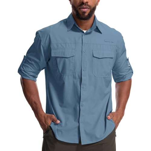 Yenwits Outdoor Hemd Herren Langarm Safari Hemd UV Schutz UPF 50+ Funktionshemd Atmungsaktiv Schnelltrocknend Freizeithemd für Wandern Angeln Trekkin（N5051，Ocean Blue，2XL） von Yenwits