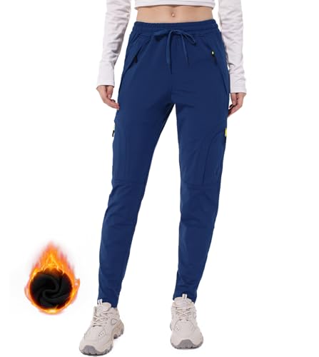 Yenwits Thermo Jogginghose Damen Warme Fleece Gefütterte Sporthose mit Reißverschlusstaschen Atmungsaktive für Winter Yoga und Freizeit(2082，Blau，L) von Yenwits