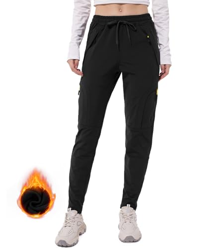 Yenwits Thermo Jogginghose Damen Warme Fleece Gefütterte Sporthose mit Reißverschlusstaschen Atmungsaktive für Winter Yoga und Freizeit(2082，Schwarz，XXL) von Yenwits