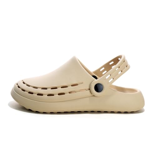 Clogs & Pantoletten Für Damen Herren, Sommer Atmungsaktiv Schlappi Gartenschuhe, Wasserdicht Rutschfest Latschen Arbeitsschuhe Damen Pflege Bequem Gartenclogs Hausschuhe Schuhe, Beige, EU 35-36 von Yenxapei