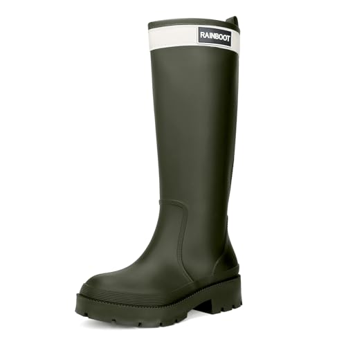 Yenxapei Gummistiefel Damen, Hoch Regenstiefel Langschaft Boots Wasserdicht Rutschfest Gummischuhe, Halbhoch Gummistiefeletten Bequem Langlebig Stiefel, Grün, EU 38 von Yenxapei