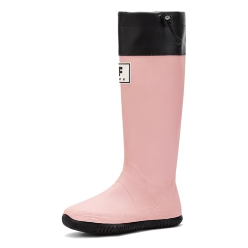 Yenxapei Gummistiefel Damen Herren, Original Wasserdichte Arbeitsstiefel Hoch Regenstiefel, Gummi Langschaft Gummistiefel Sicherheits Stiefel Regenschuhe Boots Gartenschuhe Im Freien, Rosa, 38 EU von Yenxapei